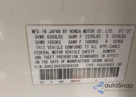 2008 Acura Tsx from USA, damaged, VIN JH4CL96928C004249